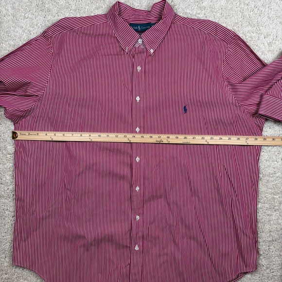 Ralph Lauren Classic Fit Striped Button Down Shirt Mens 2XB Big Burgundy White - Picture 5 of 7